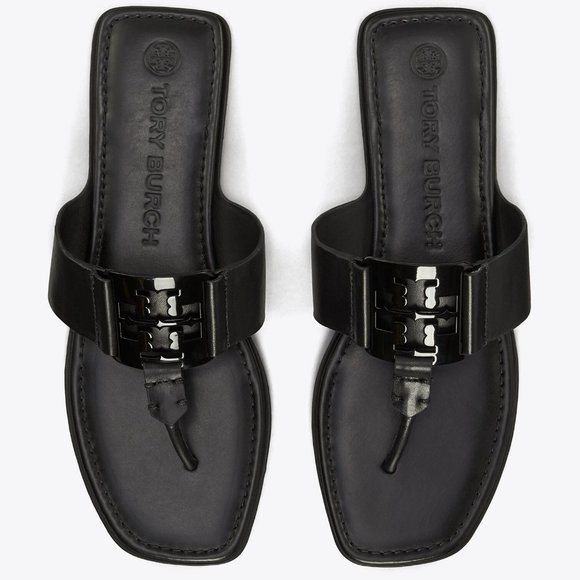 TORY BURCH * $228 * Georgia Black Logo Enamel Sandal